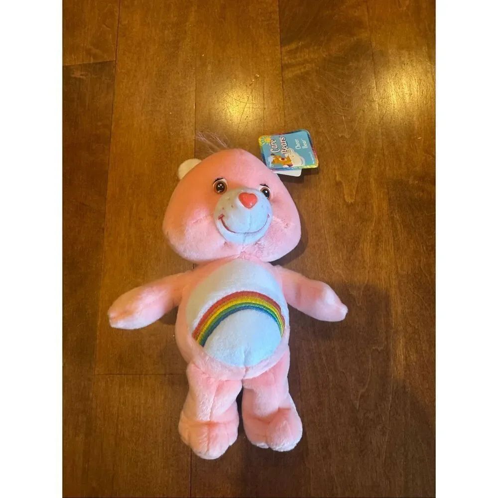 Vintage 2002 Care Bears Cheer Bear Plush 10” Pink Rainbow Heart Nose NWT